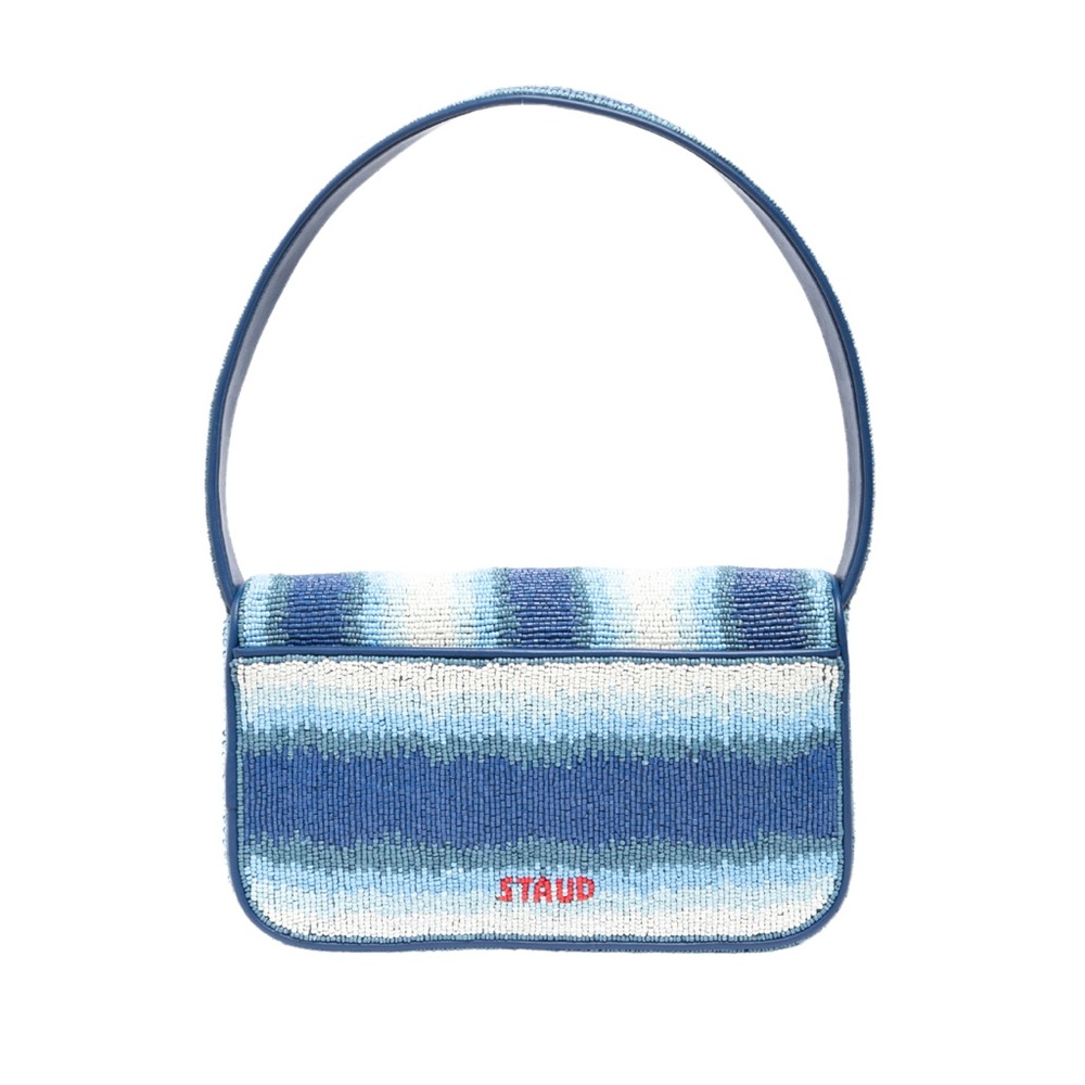 Price Firm - STAUD Tommy Ombré Striped Beaded Shoulder Bag in Ride the Wave - Picture 2 of 11